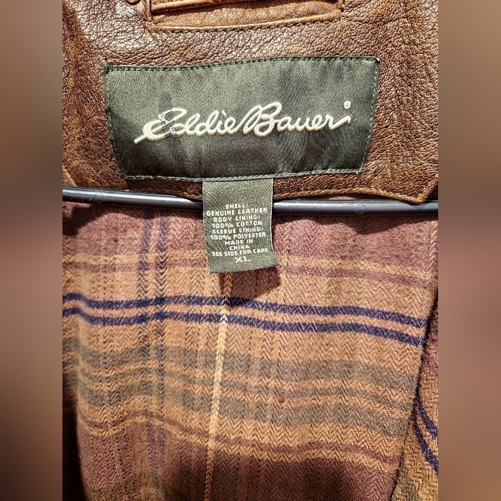 vintage EDDIE BAUER leather coat XL brown SPORTSMAN field jacket TRUCKER Work‎ - Picture 5 of 9